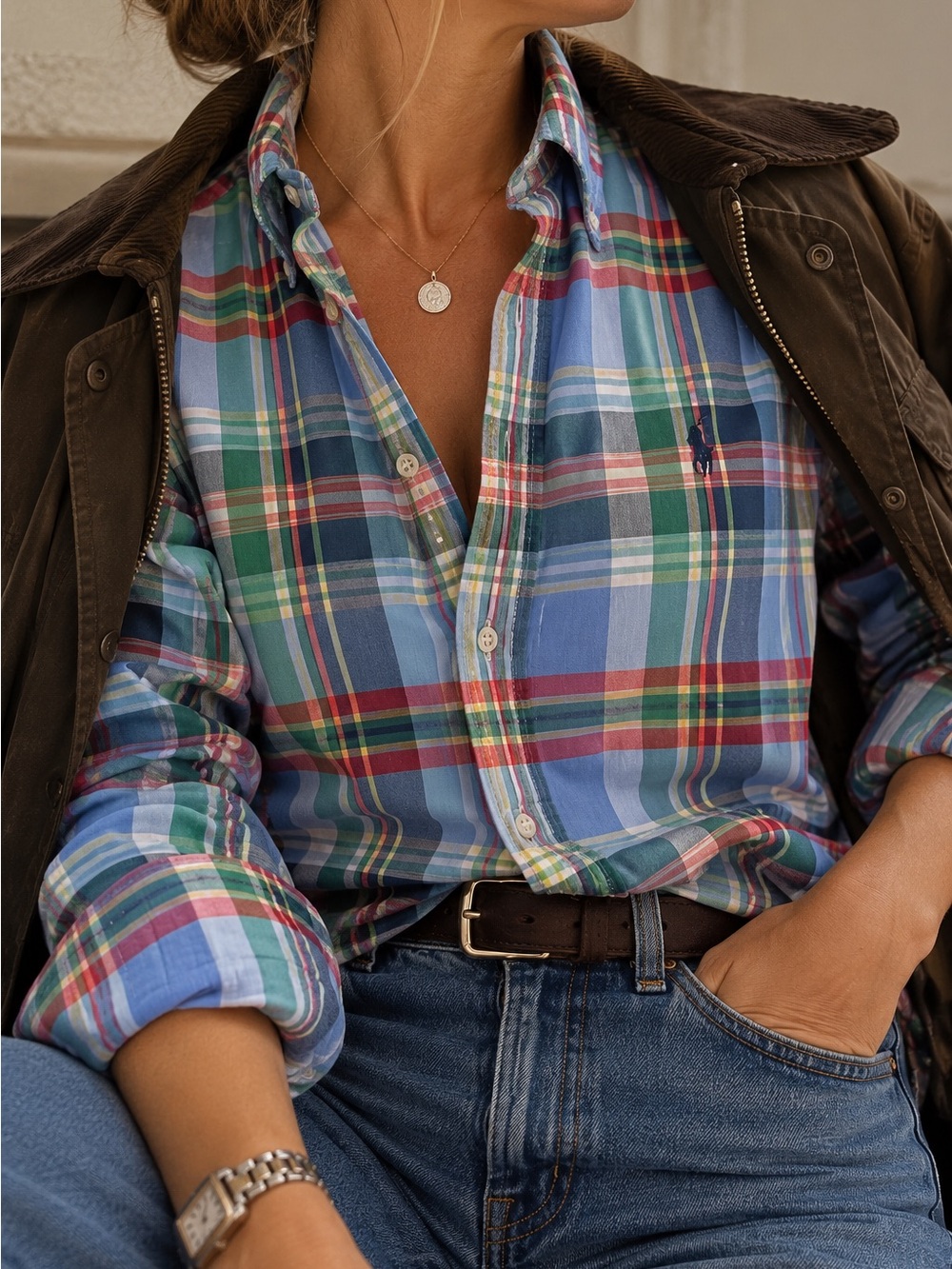 Ralph Lauren Plaid Cotton Button-Down Shirt - youth XL/ women’s small/medium